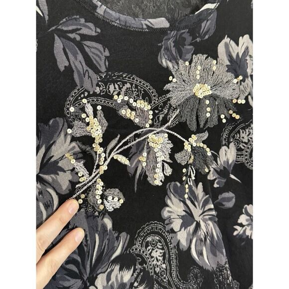 Coldwater Creek  2X Plus Semi Sheer Top Y2K Graphics Sequin Dark Floral - Picture 5 of 10